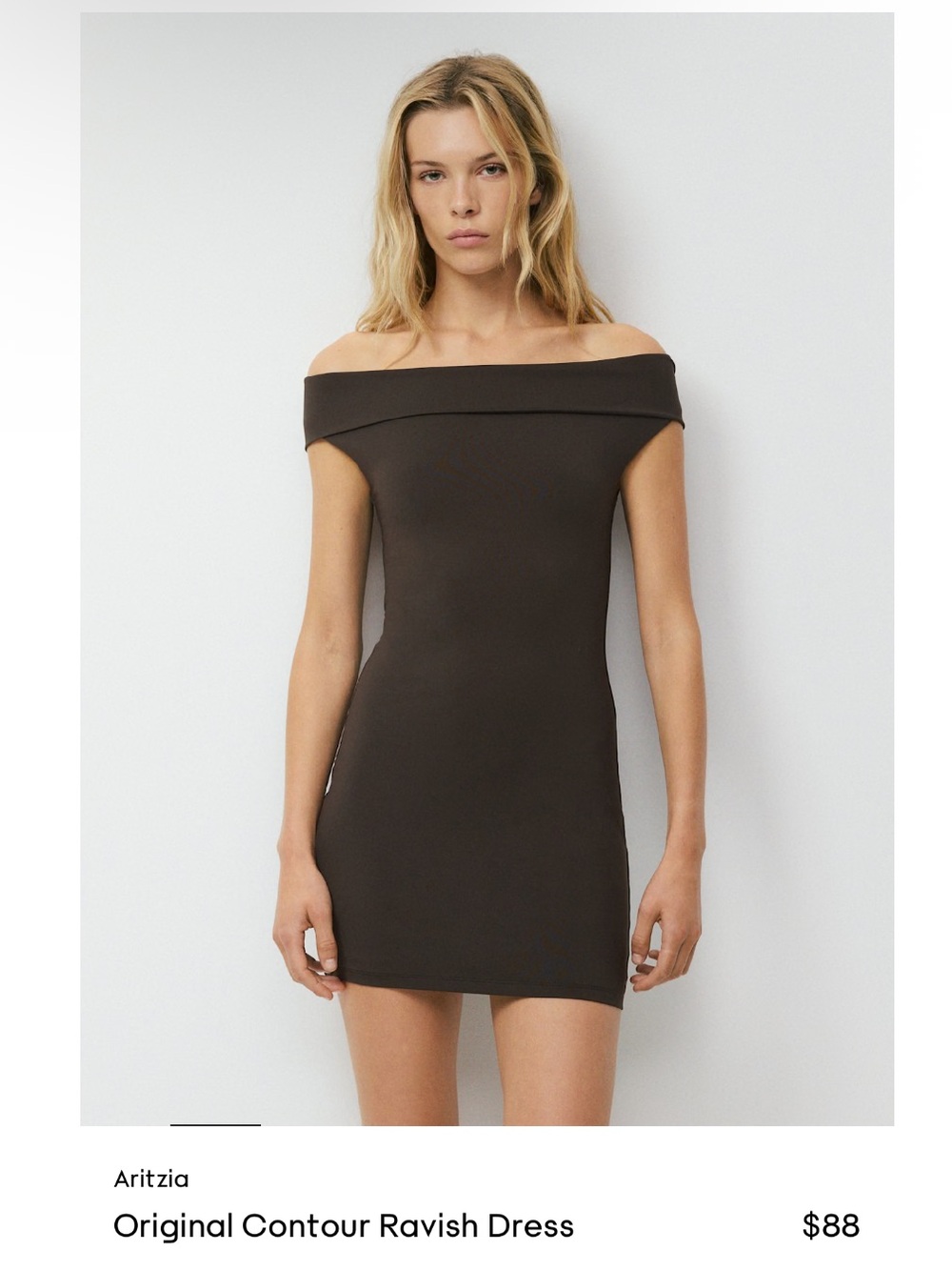 NWT Aritzia Contour Ravish Dress Off-Shoulder Dress - Rich Mocha Brown Size M
